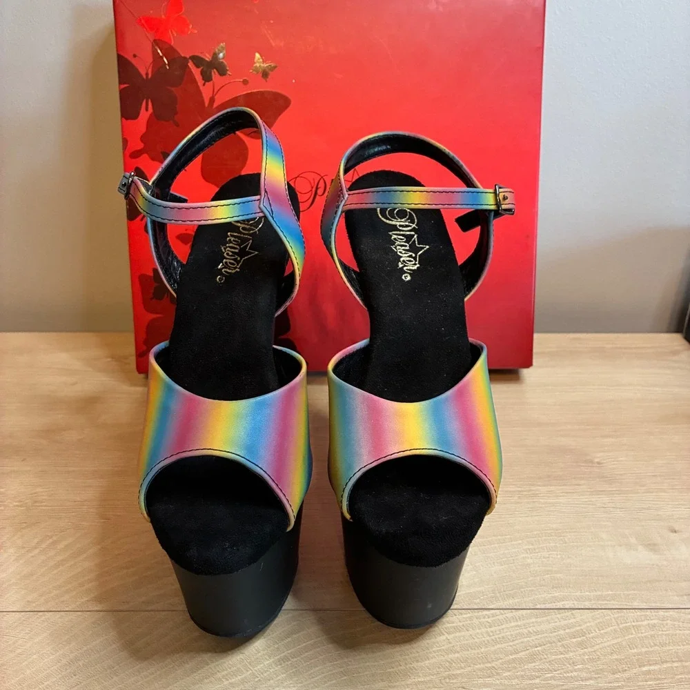 Pleaser Adore-708RS Rainbow Ombre Platform Sandals Black 7 Inch Heels Womens